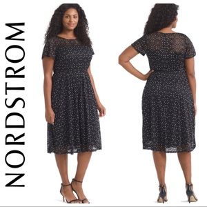 Black Lace Polka Dot Midi Dress